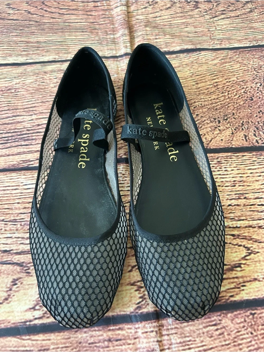 Kate Spade Riley Mesh Mary Jane Ballet Flats Black Fishnet Strap Size 8